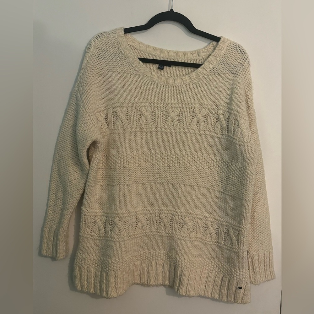 American Eagle Womens‎ Acrylic Wool Blend Ivory Large Chunky Sweater Relaxed Fit